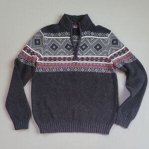 Izod Charcoal and Red Patterned Zip-Up Sweater